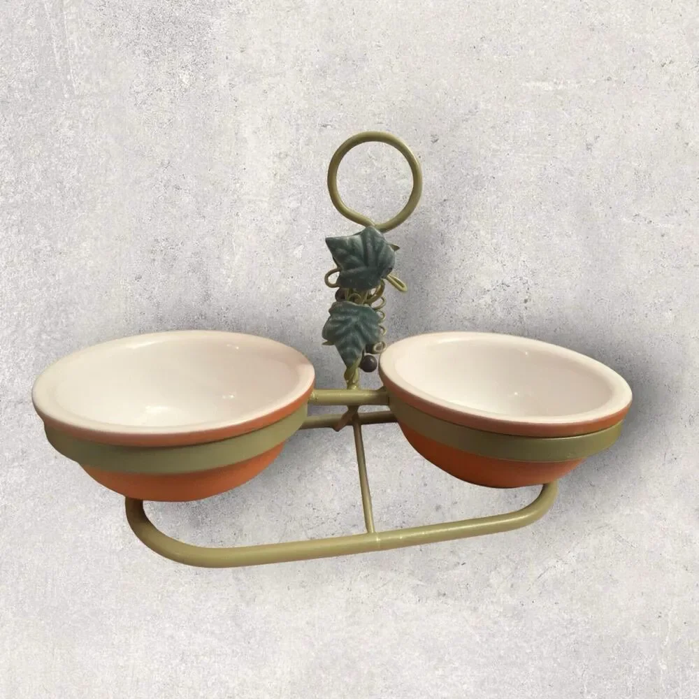 Condiment/Dip Terracotta Bowl Set With Stand